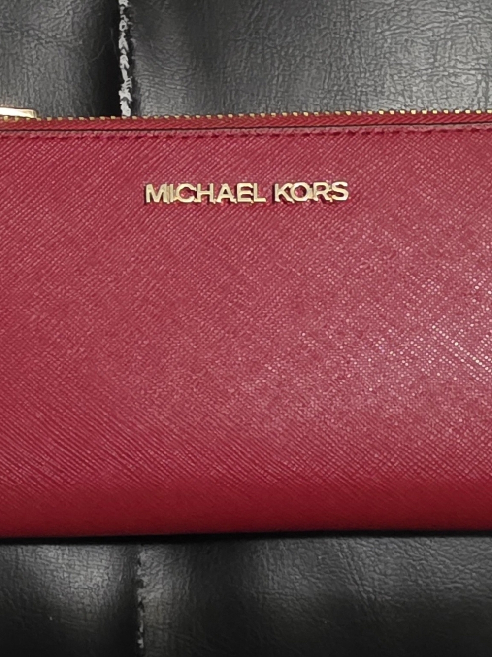 MICHAEL KORS Red Saffiano Leather Zip Wallet